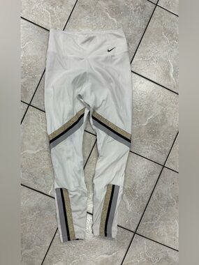 Nike White Leggings with Gold Glitter & Black Stripes
